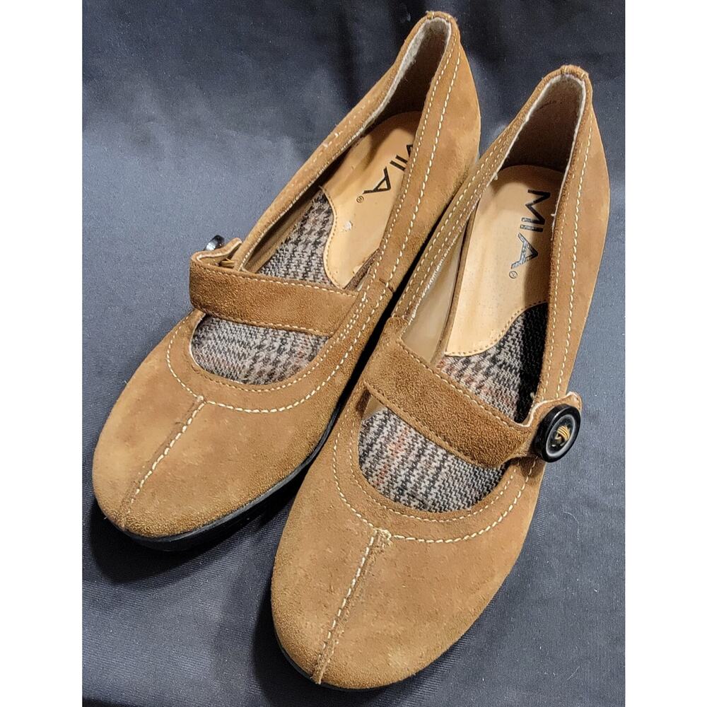 MIA Cameo Leather Brown Suede Womens MaryJane Wedge Shoes Size US 7.5M